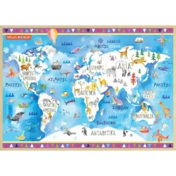 MasterPieces 60 Piece Kids Jigsaw Puzzle - Hello, World! Map Wood Puzzle