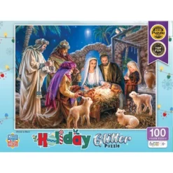 MasterPieces 100 Piece Glitter Jigsaw Puzzle For Kids - Christ Is Born